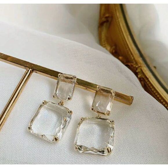 💛 NEW double dangle square crystal earrings 💛 - Picture 1 of 5